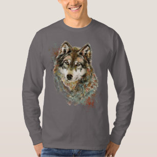 T-shirt Aquarelle Gris Loup Faune Animal Nature Art