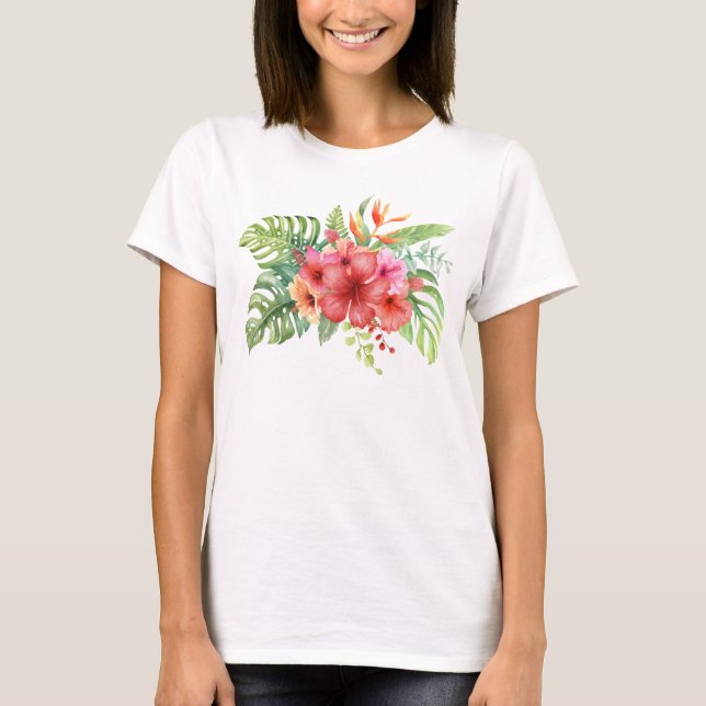 T-shirt Aquarelle Hibiscus tropicaux Fleurs (Devant)