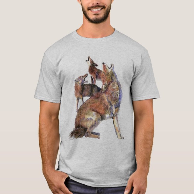 T-shirt Aquarelle Howling Coyotes Animal Nature Art (Devant)
