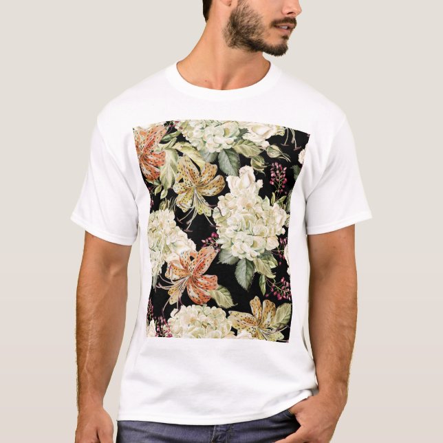T-shirt Aquarelle Hydrangeas Lys : Motif Floral (Devant)