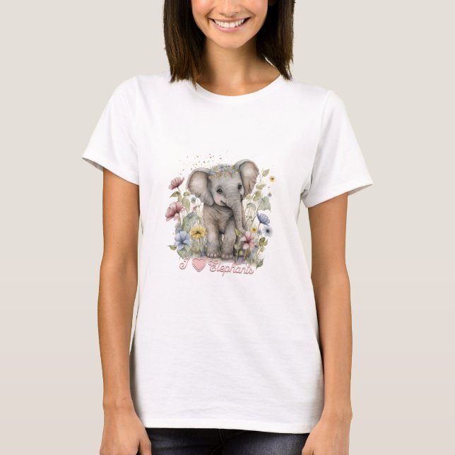 T-shirt Aquarelle, I Love Elephants (Devant)
