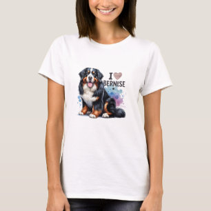 T-shirt Aquarelle J'aime mon chien bernois de montagne