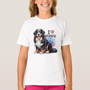 T-shirt Aquarelle J'aime mon chien bernois de montagne