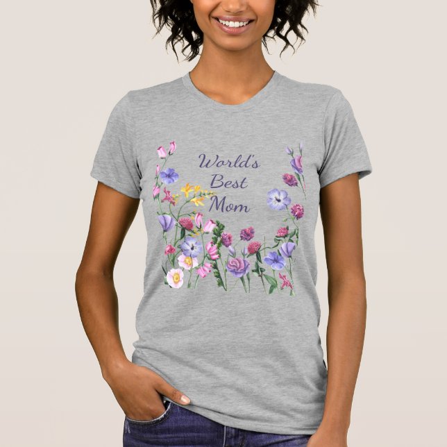 T-shirt Aquarelle Jardin Fleurs Meilleure maman au monde (Devant)