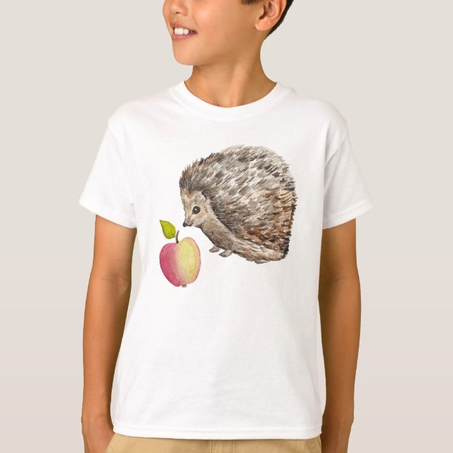 T-shirt Aquarelle joli hérisson et pomme (Devant)