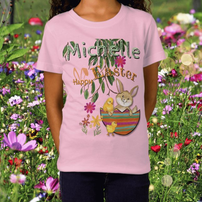 T-Shirt Aquarelle Joyeux lapin de Pâques rose (Watercolor Happy Easter Bunny Pink T-Shirt)