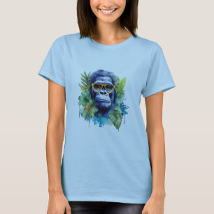 T-shirt Aquarelle Jungle Gorilla avec lunettes de soleil e