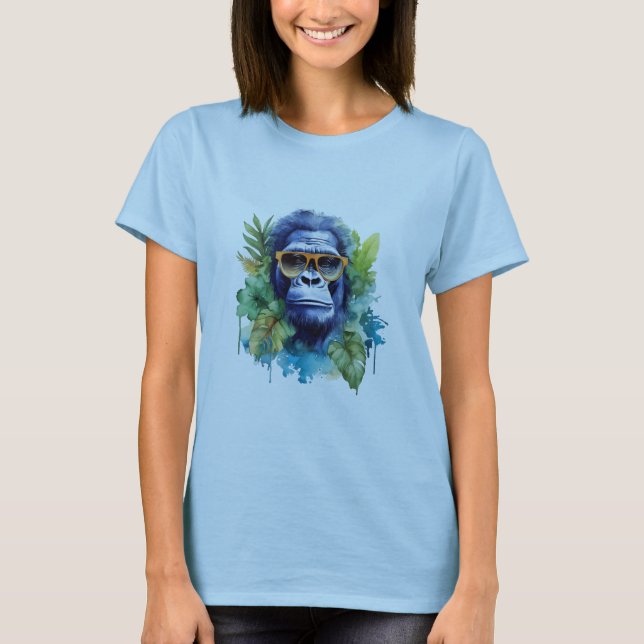 T-shirt Aquarelle Jungle Gorilla avec lunettes de soleil e (Devant)