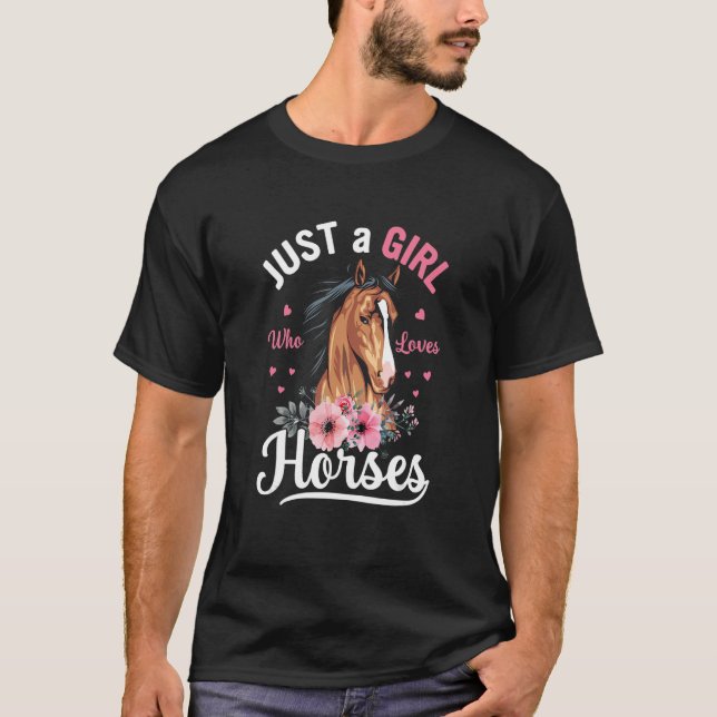 T-shirt Aquarelle Juste une fille qui aime les chevaux Hor (Devant)