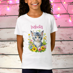 T-Shirt Aquarelle Kitten Fleurs Personnalisées