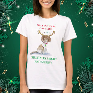 T-shirt Aquarelle Labradoodé Feux de Noël Antlers T-
