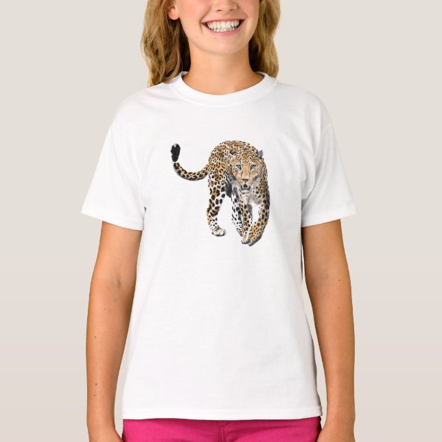 T-shirt aquarelle léopard jungle chat animal peint vert (Devant)