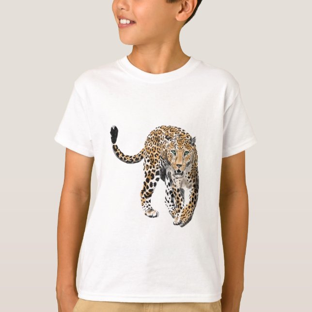 T-shirt aquarelle léopard jungle chat animal peint vert (Devant)