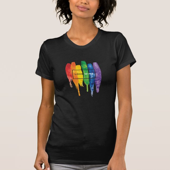 T-shirt Aquarelle LGBT L'amour gagne Rainbow Paint Typogra (Devant)