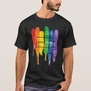 T-shirt Aquarelle LGBT L'amour gagne Rainbow Paint Typogra