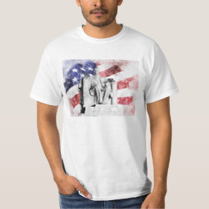 T-shirt Aquarelle Lincoln Memorial avec drapeau américain