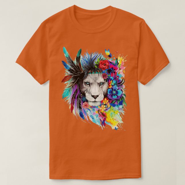 T-shirt Aquarelle Lion blanc Peinture artistique avec coul (Design devant)