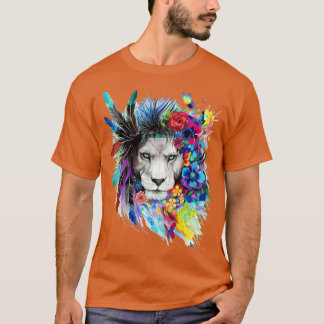 T-shirt Aquarelle Lion blanc Peinture artistique avec coul