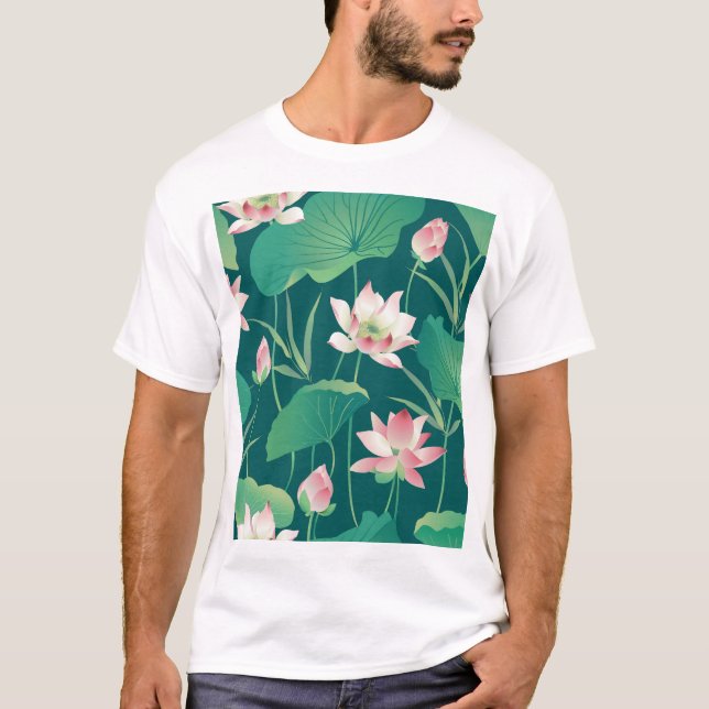 T-shirt Aquarelle lotus : fleurs vintages sans soudure. (Devant)