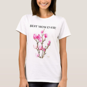 T-shirt Aquarelle Magnolia Floral Mère Élégante rose T-S