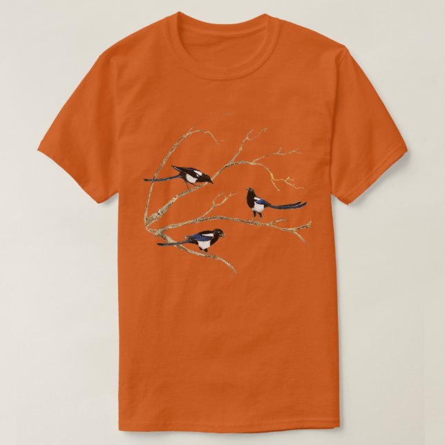 T-shirt Aquarelle Magpie Bird Famille (Design devant)