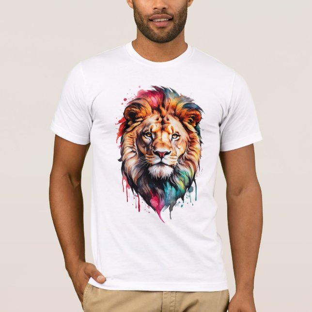 T-shirt Aquarelle majestueuse éclaboussure Lion Artistique (Devant)