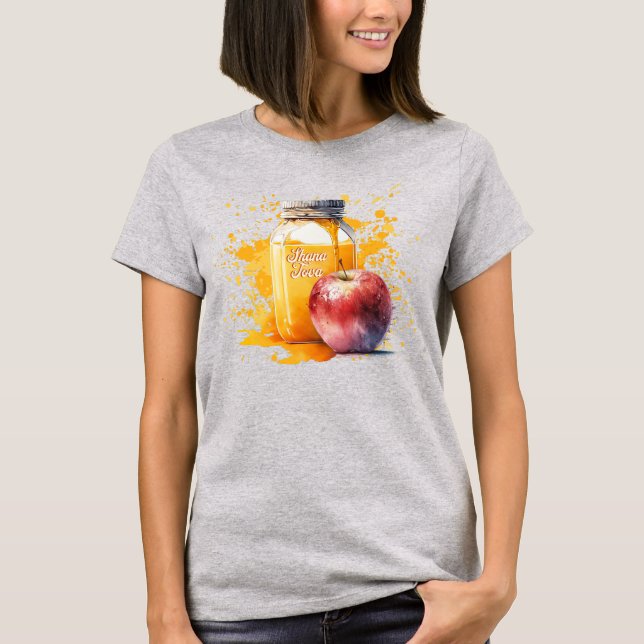 T-shirt Aquarelle miel et pomme Shana Tova (Devant)