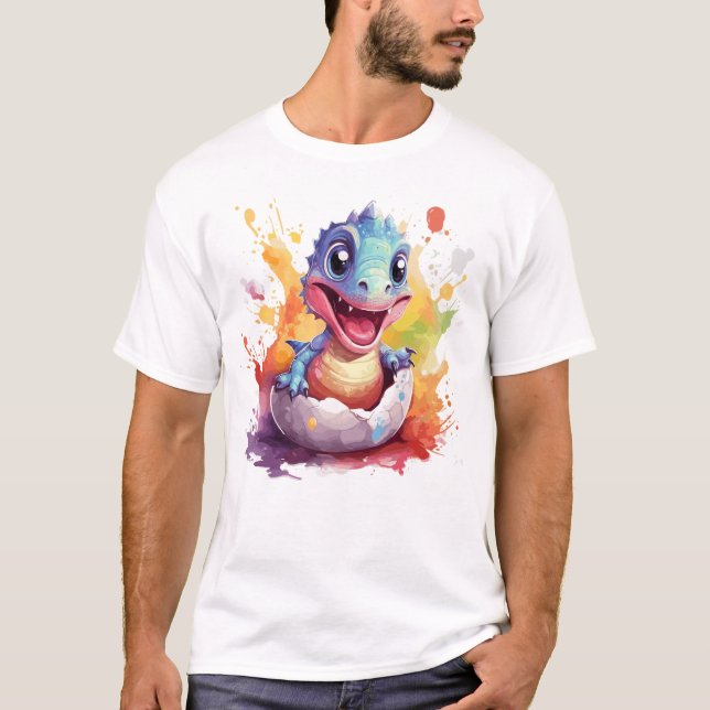 T-shirt Aquarelle mignonne Bébé Dinosaure (Devant)