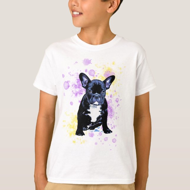 T-shirt Aquarelle mignonne de bouledogue français noire (Devant)