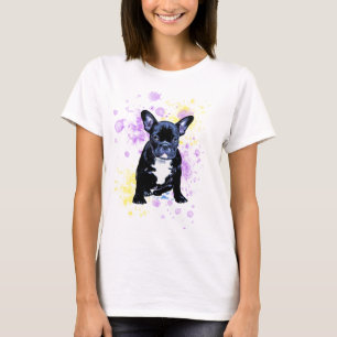 T-shirt Aquarelle mignonne de bouledogue français noire