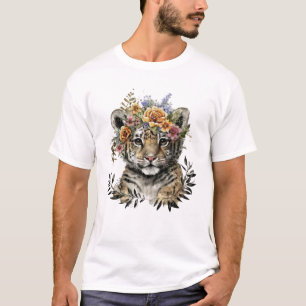 T-shirt Aquarelle mignonne Floral Baby Tiger