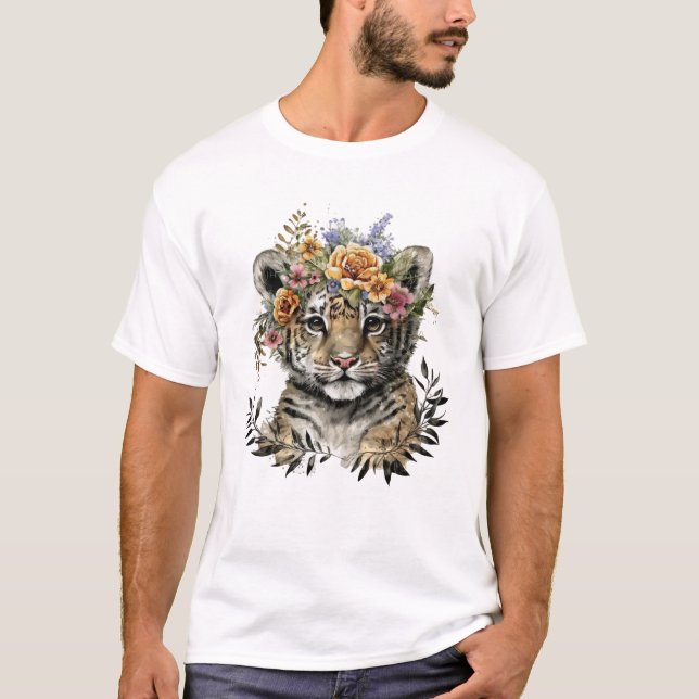 T-shirt Aquarelle mignonne Floral Baby Tiger (Devant)