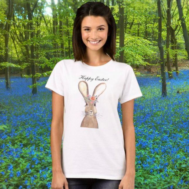 T-shirt Aquarelle mignonne Lapin Lapin Lièvre Pâques Flora (Créateur téléchargé)
