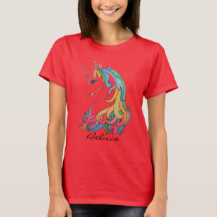 T-shirt Aquarelle mignonne unicorne arc-en-ciel