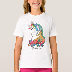 T-shirt Aquarelle mignonne unicorne arc-en-ciel