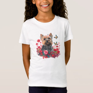 T-Shirt Aquarelle mignonne Yorkshire Terrier Chiot & Fleur