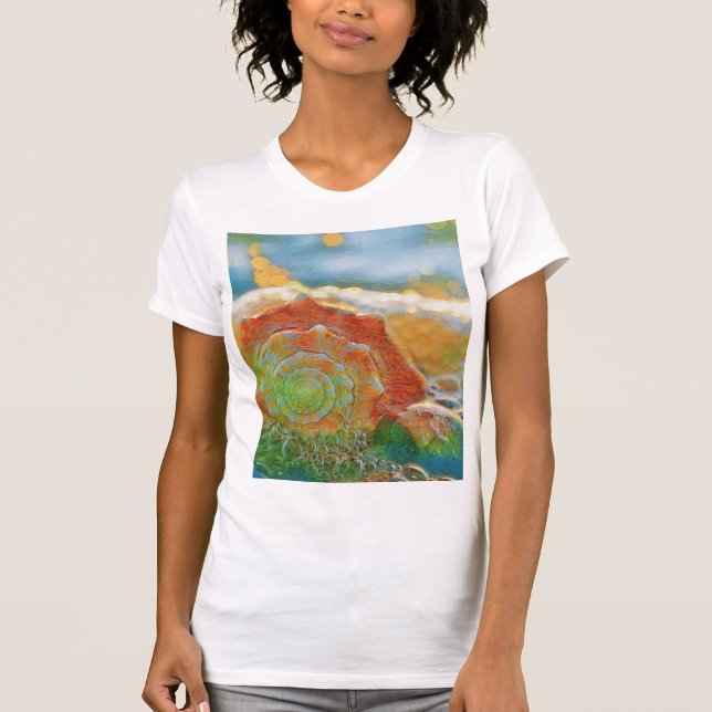 T-shirt Aquarelle moderne orange et coquillage vert (Devant)