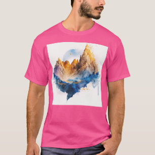 T-shirt Aquarelle Montagnes Brown Orange Et Bleu Marine