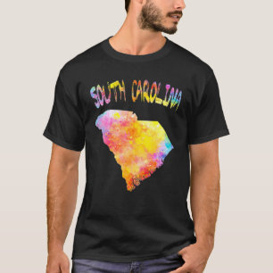 T-shirt Aquarelle multicolore Caroline du Sud Carte d'état