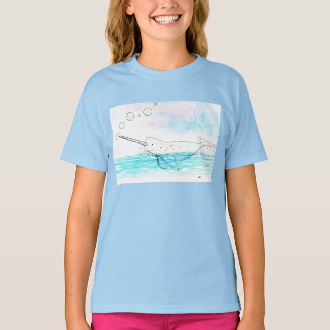 T-shirt Aquarelle Narwhal Popping (Devant)