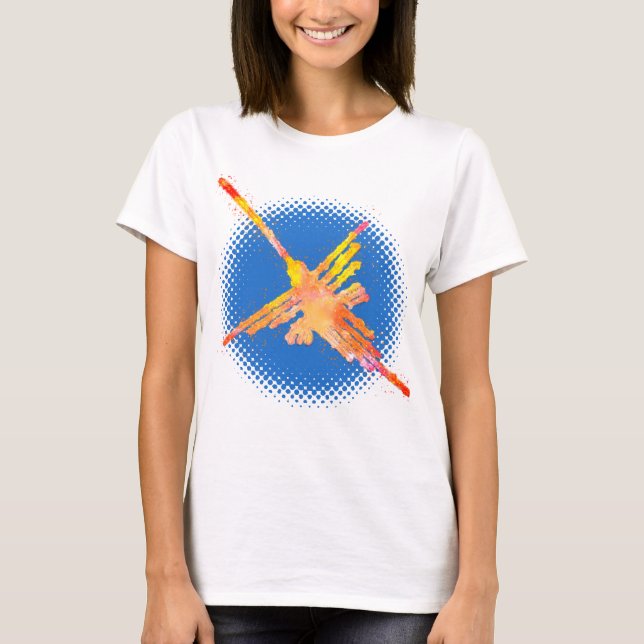 T-shirt Aquarelle Nazca Colibri dans le ciel bleu (Devant)