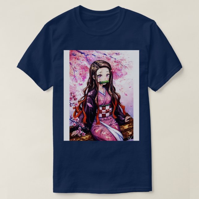 T-shirt Aquarelle Nezuko Sous Sakura Tree Demon Slayer F (Design devant)