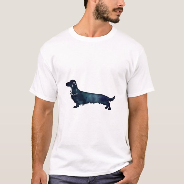 T-shirt Aquarelle noire longue hailée Dachshund (Devant)