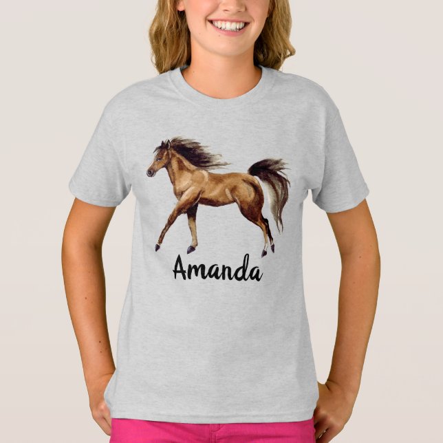 T-shirt Aquarelle Nom du cheval Monogramme (Devant)