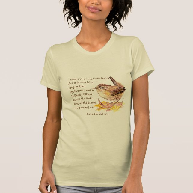 T-shirt Aquarelle "Ode to Spring" Oiseau Brown Poème natur (Devant)