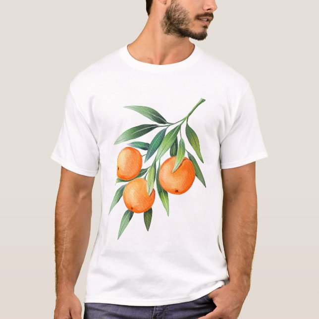 T-shirt Aquarelle Orange Fruits : Branches Isolées. (Devant)
