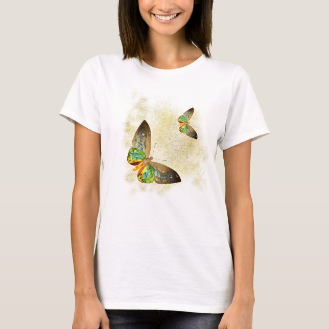 T-shirt *~* Aquarelle Papillon or sur Parties scintillant  (Devant)