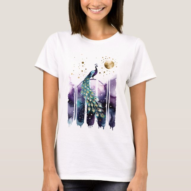 T-shirt Aquarelle Peacock Abstrait (Devant)