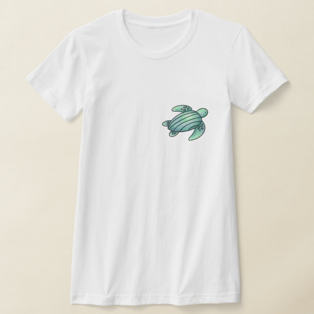 T-shirt aquarelle peinte caricature de tortue de mer bleu  (Poser)