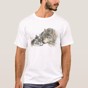 T-shirt Aquarelle Père Wolf & Cubs Animal Art